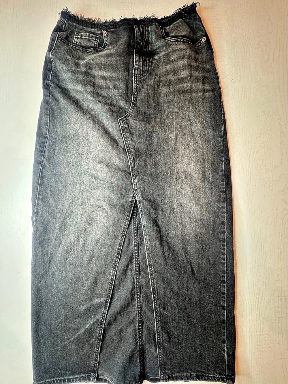 Wild Fable distressed black denim maxi skirt with front slit